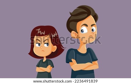 
Big Brother Fighting with His Sister Vector Cartoon Illustration. Kids having a conflict not talking with each other
