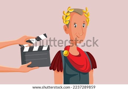 
People Filming Historical Biopic Movie of Julius Caesar Vector Cartoon. People producing a movie inspired by historical events 
