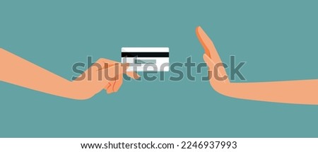 
Person Refusing Credit Card Electronic Payment Vector Cartoon Illustration. Electronic payment denied for lack of funds available
