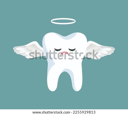 
Sad Angel Tooth Extracted by the Dentist Vector Concept Illustration. Unhappy milk tooth falling off in a painful way
