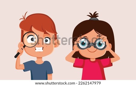 
Children Eager to Learn and Discover in School Vector Cartoon Illustration. Students doing a teamwork assignment research project 
