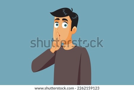 
Man with Fingers in the Lips Asking for Silence Vector Illustration. Young guy not talking keeping secrets and private information
