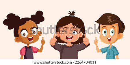 
Happy Kids Holding Thumbs up in Ok Sign Vector Cartoon Illustration. Cheerful group of students making ok gesture together
