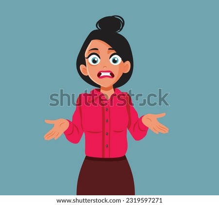 
Confused Woman Shrugging Asking Herself Why Vector Cartoon Illustration. Stressed business person having confused thought 
