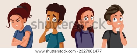 
Adolescent Boys and Girls Suffering from Stress and Anxiety Vector Illustration. Stressed teenagers feeling embarrassed and shy 
