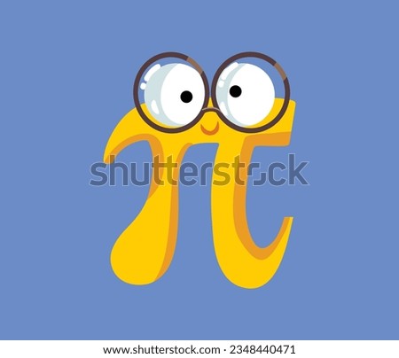 
Funny Mathematical Pi Number Vector Cartoon Character. Cute and adorable math mascot wearing glasses 
