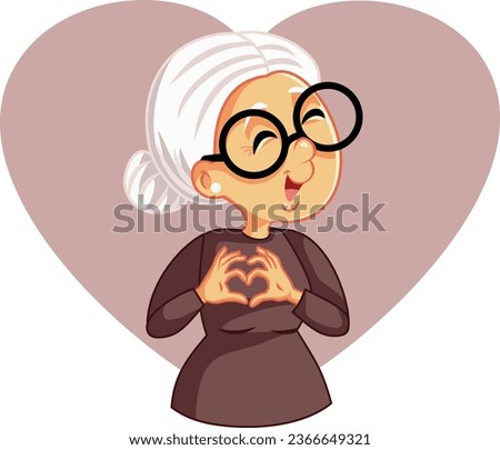 
Elderly Senior Woman Making a Heart Gesture with her Hands Vector Cartoon. Old granny making a caring affectionate sign showing love 
