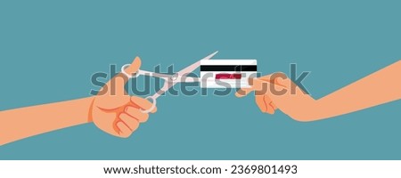 
Hand Cutting a Credit Card after Closing Account Vector Cartoon illustration. Person with shopping addiction destroying her electronic payment method 
