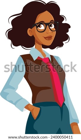 
Trendy Stylish Vector Businesswoman Character Wearing Menswear. Cool gender-neutral fashion style for office corporate events
