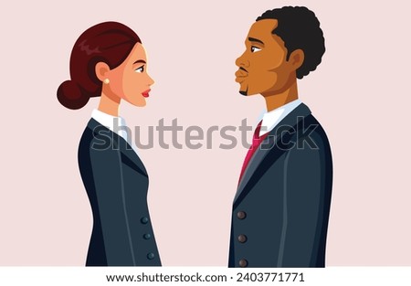 
Vector Businesswoman and Businessman Staring Each other in the Eyes. Male and female office workers having sequel career opportunities 
