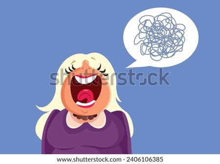 
Vector Mature Woman Speaking Incoherent Babbling and Gossiping. Adult lady nagging and talking chit chat style 

