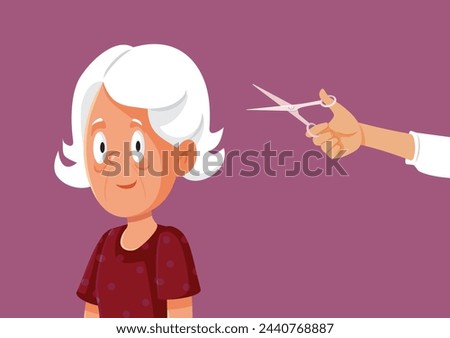 
Senior Woman Getting a Haircut Vector Cartoon illustration
Elderly granny getting a trim to look more modern and stylish 
