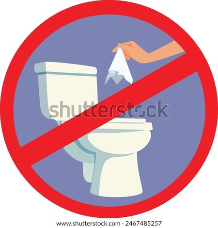 
Warning for not Throwing Wet Wipes in Toilet Vector Icon. Symbol for hazardous waste management causing drainage problems 
