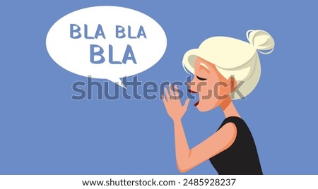 
Woman Speaking Bla Bla Bla Vector Cartoon illustration. Girl shouting nonsensical gossip in a loud voice 
