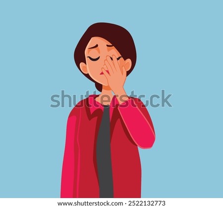 
Unhappy Woman Making Facepalm Gesture Vector Illustration. Stressed lady being frustrated from her mistakes 
