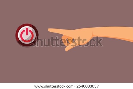 
Hand Pressing a On and Off Button Vector Cartoon Illustration. Person ready to interact with a digital interface of activation
