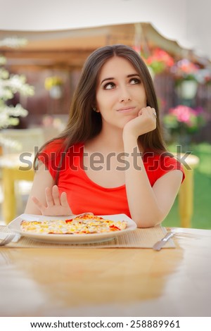 Young Woman Refusing  To Eat a Pizza - Beautiful girl saying no to fast food