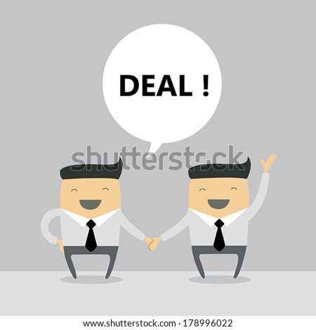 Business people shaking hands. Businessmen making a deal and think about profit. vector illustration