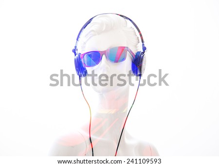 mannequin female doll with headphones,abstract party night club background\
DJ Music night club,music star dj background,mannequin female doll with head phones