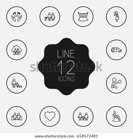 Set Of 12 Family Outline Icons Set.Collection Of Care, Couple, Lovers And Other Elements.
