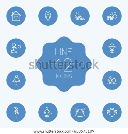 Set Of 12 People Outline Icons Set.Collection Of Crib, Couple, Pregnant Woman And Other Elements.