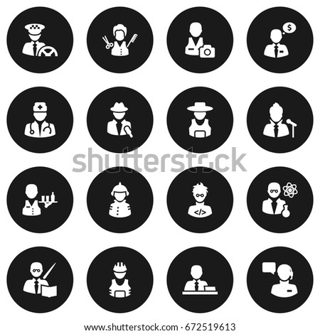 Set Of 16 Position Icons Set.Collection Of Manager, Leaner, Cameraman And Other Elements.
