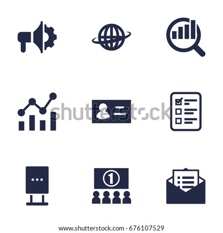 Set Of 9 Commercial Icons Set.Collection Of Market, Statistics, Auditorium And Other Elements.