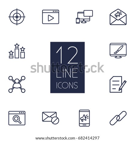 Set Of 12 Search Outline Icons Set.Collection Of Block, Advertising, Application Analytics And Other Elements.