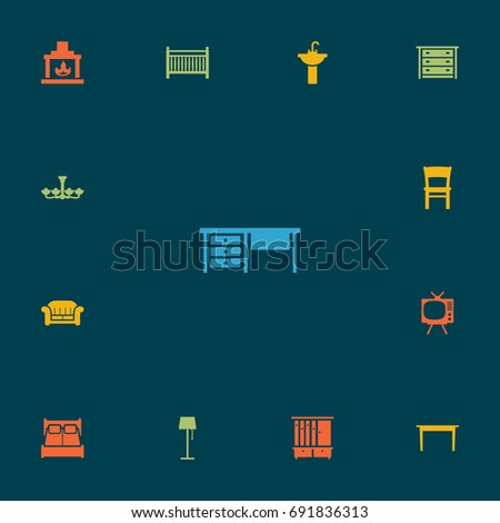 Set Of 13 Set Icons Set.Collection Of Cot, Couch, Commode And Other Elements.