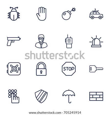 Set Of 16 Security Outline Icons Set.Collection Of Protection , Hand , Virus Elements.