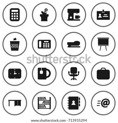 Set Of 16 Office Icons Set.Collection Of Case, Book, Sew And Other Elements.