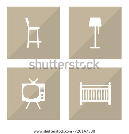Set Of 4 Decor Icons Set.Collection Of Illuminator, Cot, Chair And Other Elements.
