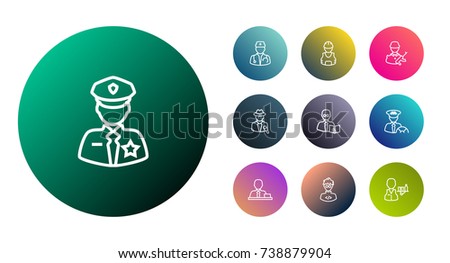 Set Of 10 Position Outline Icons Set. Collection Of Reporter, Policeman, Worker And Other Elements.
