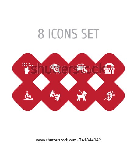 Set Of 8 Disabled Icons Set.Collection Of Pet, Tty, Lens And Other Elements.