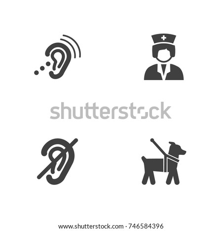 Set Of 4 Accessibility Icons Set.Collection Of Listening Device, Hard Of Hearing, Assistance And Other Elements.