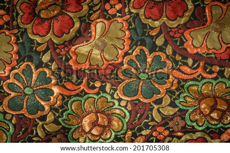 asia style flower Fabric pattern, Fragment retro textile  as background