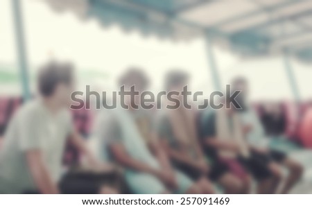 blurred tour people on travel boat on sea at outdoor scene with retro filter