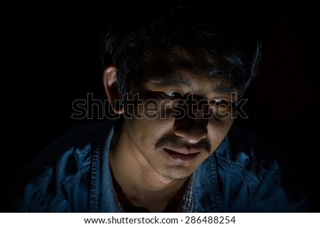 Portrait of asia man  in darkness with soft light