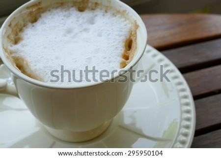 hot cappuccino coffee with milky cream on top