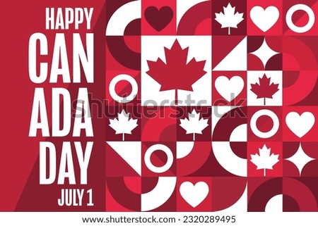 Happy Canada Day. July 1. Holiday concept. Template for background, banner, card, poster with text inscription. Vector EPS10 illustration