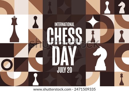 International Chess Day. July 20. Holiday concept. Template for background, banner, card, poster with text inscription. Vector EPS10 illustration