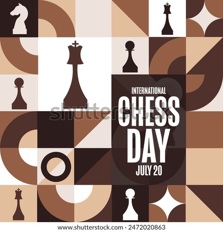 International Chess Day. July 20. Holiday concept. Template for background, banner, card, poster with text inscription. Vector EPS10 illustration