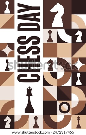 International Chess Day. July 20. Holiday concept. Template for background, banner, card, poster with text inscription. Vector EPS10 illustration