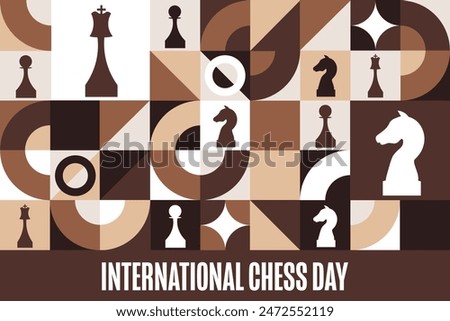 International Chess Day. July 20. Holiday concept. Template for background, banner, card, poster with text inscription. Vector EPS10 illustration