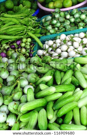 fresh vegetables at a morning market in southeast asia