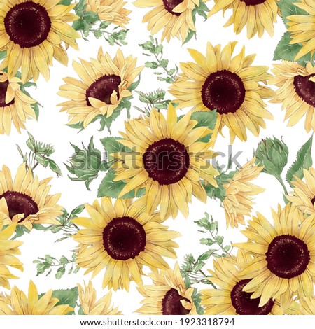 Sunflowers seamless pattern. Watercolor illustration 商業照片 © 