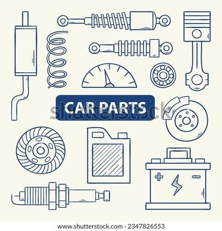 Car parts. Hand drawn vector illustration