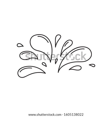 A lot of small spray and droplets. Contour water drop icon. Hand drawn cartoon illustration of aqua. Symbol of splashing liquid in doodle style. Isolated outline vector image  on white background