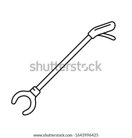 Long-reach grabber. Linear icon of Litter Picker Gripper. Black device for elderly or disabled people. Contour isolated vector illustration on white background. Pick Up tool and Mobility Assistance