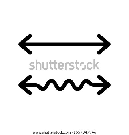 Wavy and straight double arrow. Thick linear icon. 2 side arrows for illustration of horizontal stretching or squeezing. Black simple symbol for measuring. Contour isolated vector on white background